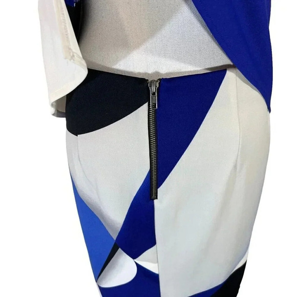 Worthington Skirt and Peplum Top Suit Set Medium Geometric Periwinkle White Blue - Picture 10 of 13